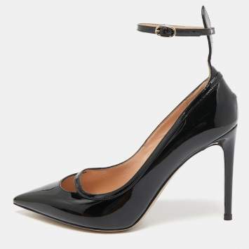 Pre Owned Valentino Black Patent Leather Ankle Strap Pumps Size 38.5