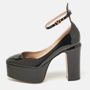 Pre Owned Valentino Black Patent Leather Tango Platform Pumps Size 38