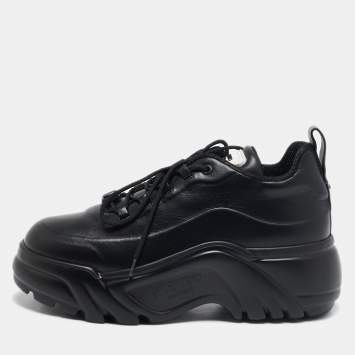 Pre Owned Valentino Black Leather Lace Up Chunky Sneakers Size 39