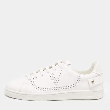 Pre Owned Valentino White Leather Bianco Backnet Low Top Sneakers Size 39.5