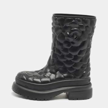 Pre Owned Valentino Black Rubber Atelier 03 Rose Edition Rain Boots Size 37