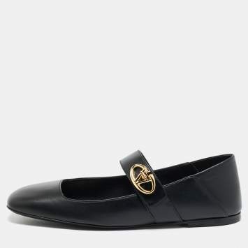 Valentino Black Leather VLogo Mary Jane Ballet Flats Size 38.5