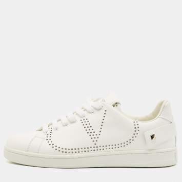 Valentino White Leather Rockstud Sneakers Size 39.5