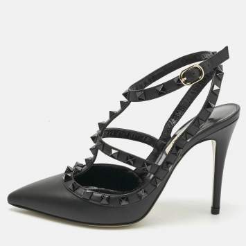 Pre Owned Valentino Black Leather Rockstud Pumps Size 36