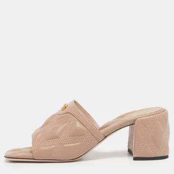 Pre Owned Valentino Dusty Pink Leather Quiltie 67 Slide Sandals Size 39