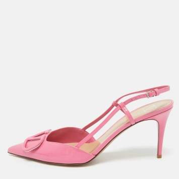 Pre Owned Valentino Pink Patent Leather VLogo Slingback Pumps Size 41