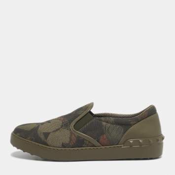 Pre Owned Valentino Green Canvas and Leather Slip On Sneakers Size 40