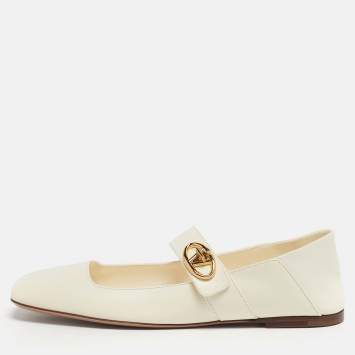 Pre Owned Valentino VLogo Size 39.5 Cream Leather Ballet Flats