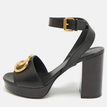 Pre Owned Valentino VLogo Size 39 Black Leather Platform Sandals