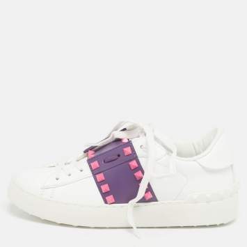 مملوكة مسبقًا Valentino Rockstud Size 35.5 White/Purple Leather Lace Up Sneakers