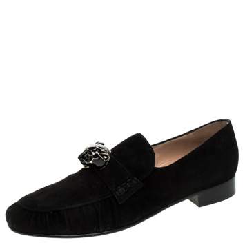 Pre Owned Valentino Black Suede Panther Detail Slip On Loafers Size 39
