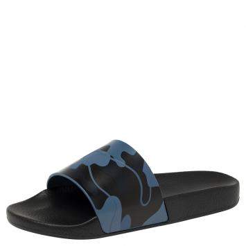 Pre Owned Valentino Bluette/Marine Rubber Camouflage Slides Size 42
