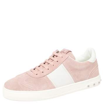 Pre Owned Valentino Loto Pink/White Suede and Leather Fly Crew Low Top Sneakers Size 40
