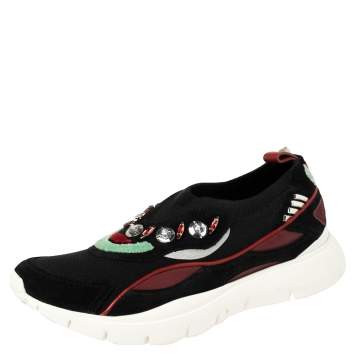 Pre Owned Valentino Multicolor Stretch Knit and Leather Embellished Sock Trainers Size 38