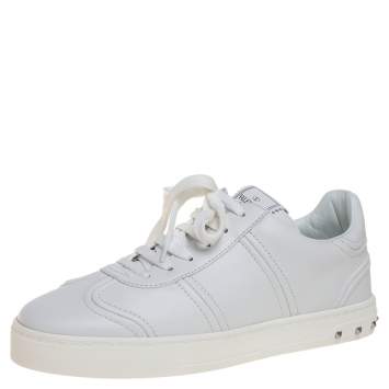 Pre Owned Valentino White Leather Rockstud Fly Crew Sneakers Size 39.5