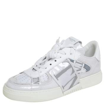 Pre Owned Valentino White Leather And PVC VLTN Low Top Sneakers Size 38