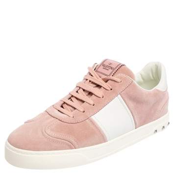 Pre Owned Valentino Light Pink/White Suede and Leather Fly Crew Low Top Sneakers Size 41