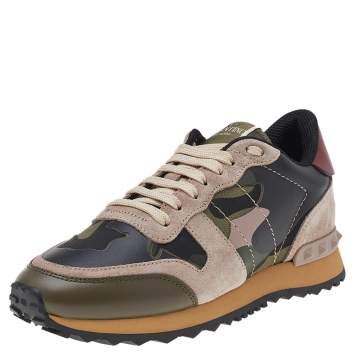 مملوكة مسبقًا Valentino Multicolor Camouflage Print Canvas And Suede Rockrunner Low Top Sneakers Size EU 40