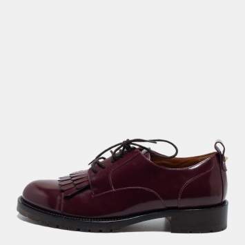 Pre Owned Valentino Burgundy Leather Fringe Derby Size 37