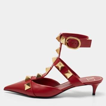 Pre Owned Valentino Red Leather Roman Stud Pumps Size 39