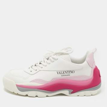 Pre Owned Valentino White/Pink Leather Gumboy Sneakers Size 39