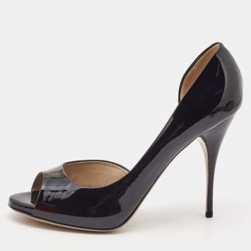 Pre Owned Valentino Black Patent Leather D'orsay Peep Toe Pumps Size 40.5