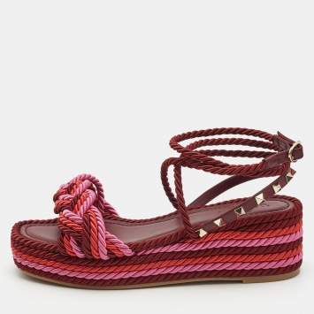 Pre Owned Valentino Multicolor Leather and Rope  The Rope Wedge Sandals Size 39