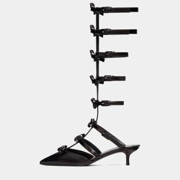 Pre Owned Valentino Black Leather Gladiator Sandals Size 39