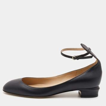 Pre Owned Valentino Black Leather Tango Ankke Cuff  Ballet Flats Size 37