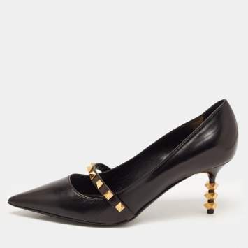 Pre Owned Valentino Black Leather Rockstud Pumps Size 37.5