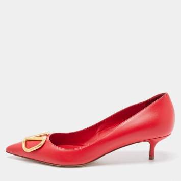 Pre Owned Valentino Red Leather Escape V logo Pumps Size 38.5