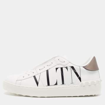 Pre Owned Valentino White Leather VLTN Logo Low Top Sneakers Size 38