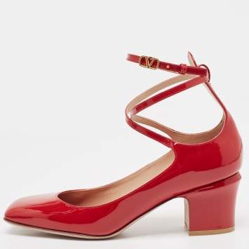 Pre Owned Valentino Red Patent Leather Tan-Go Pumps Size 40