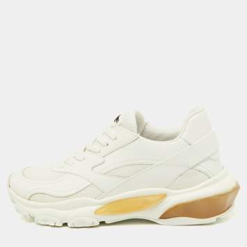 Pre Owned Valentino White Leather and Knit Fabric Bounce Sneakers Size 38