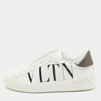 Pre Owned Valentino White Leather VLTN Open Sneakers Size 38