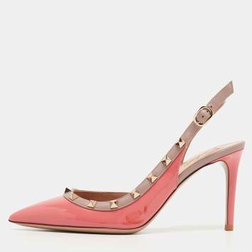 Pre Owned Valentino Pink Patent and Leather Rockstud  Slingback Pumps Size 38.5