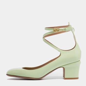 Pre Owned Valentino Mint Green Patent Leather Tan-Go Pumps Size 40