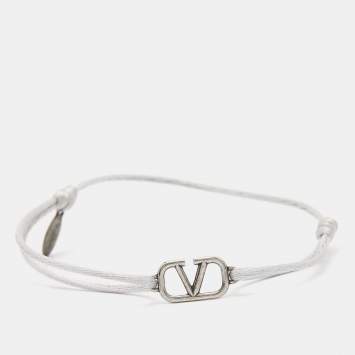 Pre Owned Valentino VLogo Silver Tone Cord Bracelet