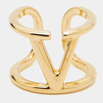 Pre Owned Valentino Vlogo Gold Tone Ring Size 57