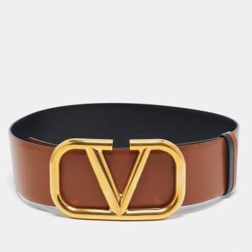 Pre Owned Valentino Brown/Black Leather VLogo Wide Waist Belt