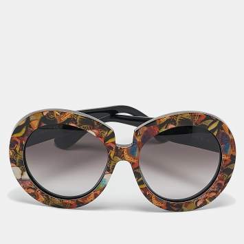 Pre Owned Valentino Black/Grey Gradient V707SB Camo Butterfly Round Sunglasses
