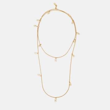 Pre Owned Valentino Vlogo Gold Tone Long Necklace