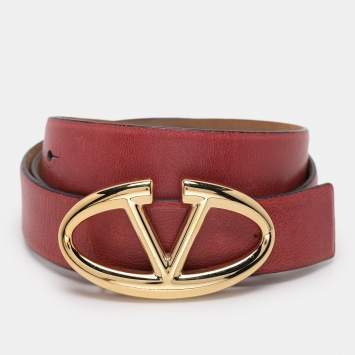 Pre Owned Valentino Pink Leather V Logo Buckle Belt 80CM