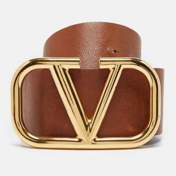 Pre Owned Valentino Brown/Black Leather VLogo Wide Reversible Belt 85CM