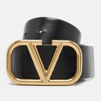 Pre Owned Valentino Black/Beige Leather VLogo Reversible Belt 90CM