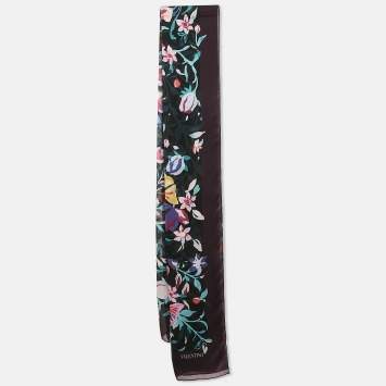 Pre Owned Valentino Multicolor Floral Print Silk Scarf