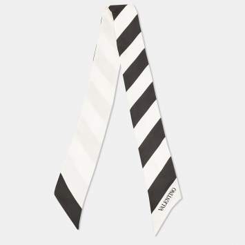 Pre Owned Valentino Black/White Striped Silk Bandeau Scarf