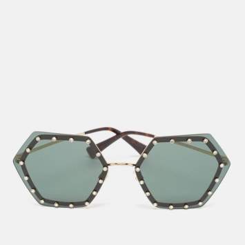 Pre Owned Valentino Black VA 2035 Crystals Embellished Geometric Sunglasses