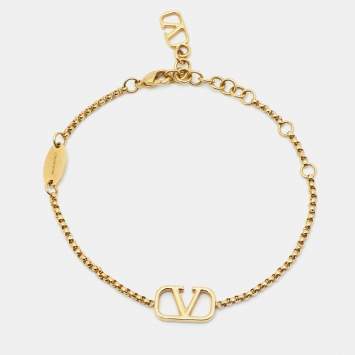 Pre Owned Valentino VLogo Gold Tone Bracelet