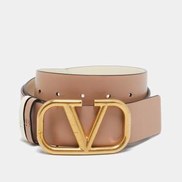 Pre Owned Valentino Beige Leather VLogo Reversible Belt 85CM
